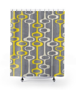 Mid Century Modern Shower Curtain, Retro Shower Curtain, Gray Shower Curtain, 1960s Bathroom Decor, Apartment Bathroom