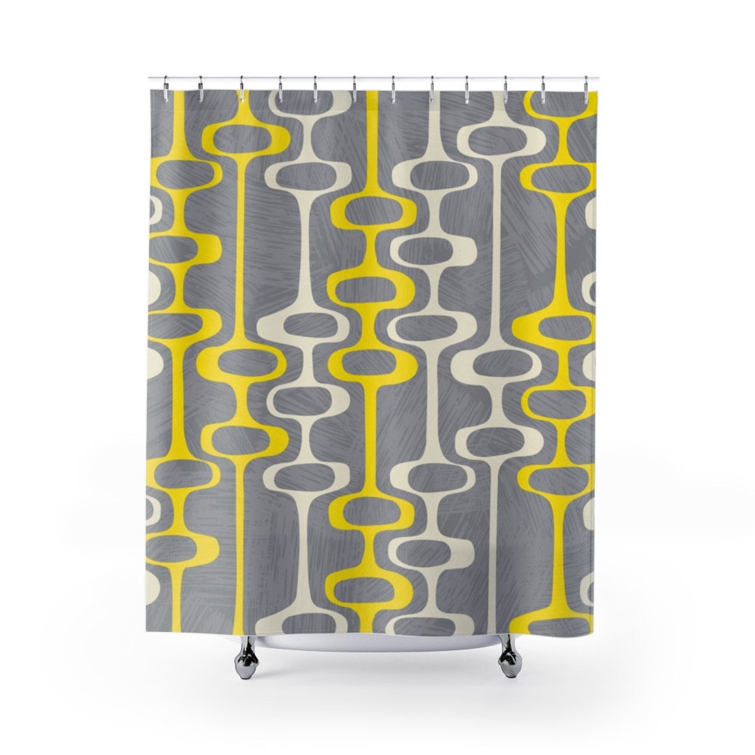 Mid Century Modern Shower Curtain, Retro Shower Curtain, Gray Shower Curtain, 1960s Bathroom Decor, Apartment Bathroom