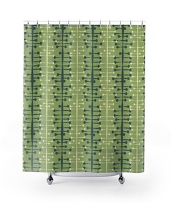 Mid Century Modern Shower Curtain, Retro Shower Curtain, Green Shower Curtain, 1960s Bathroom Decor