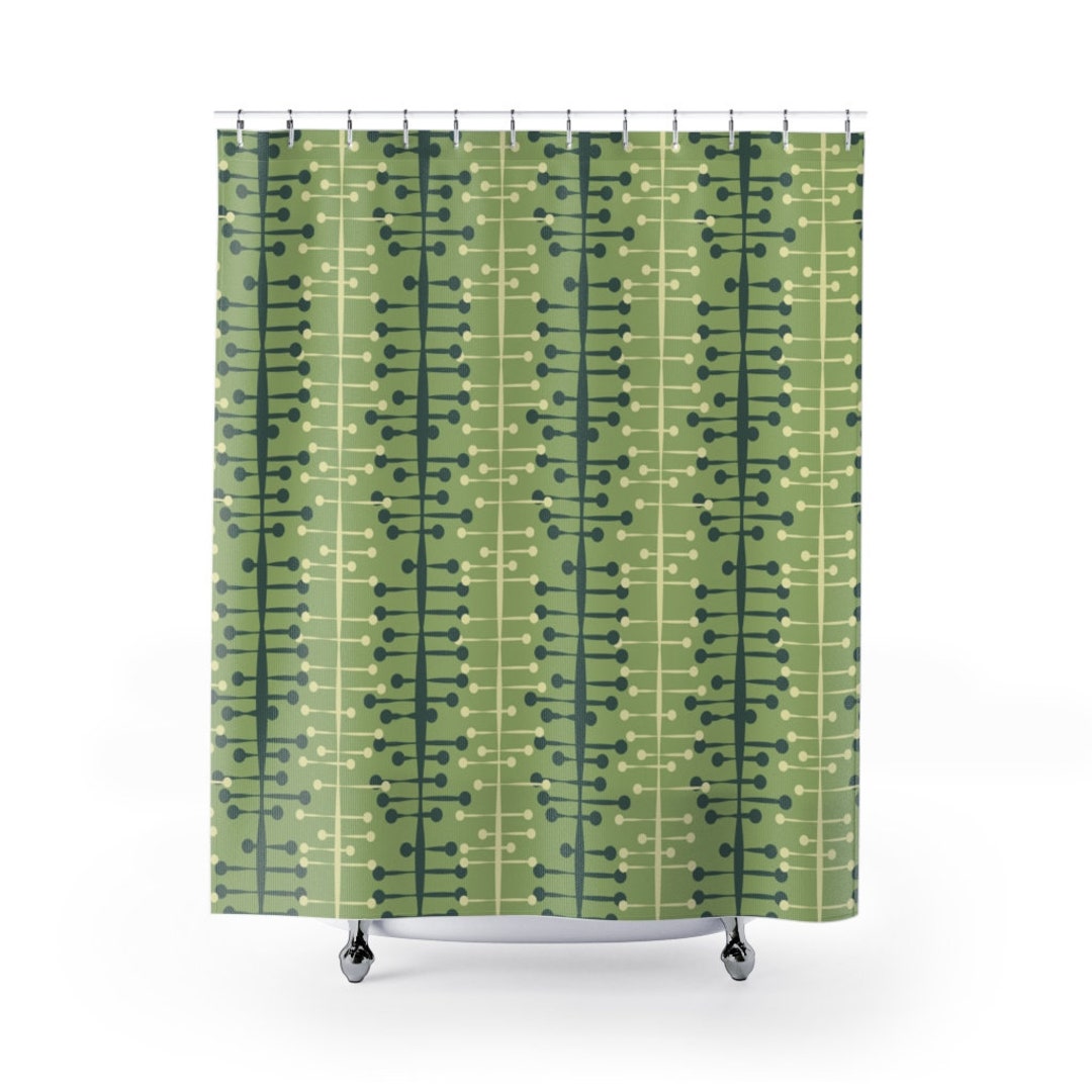 Mid Century Modern Shower Curtain, Retro Shower Curtain, Green Shower Curtain, 1960s Bathroom Decor