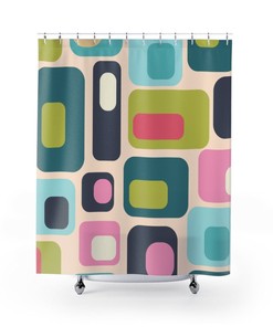 Mid Century Modern Shower Curtain, Retro Shower Curtain, Green Shower Curtain, 1960s Bathroom Decor, Apartment Bathroom