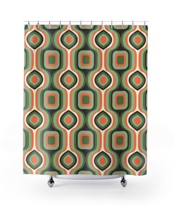 Mid Century Modern Shower Curtain, Retro Shower Curtain, Green Shower Curtain, 1970s Bathroom Decor, Apartment Bathroom