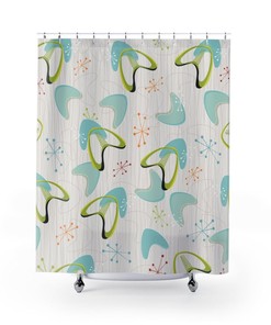 Mid Century Modern Shower Curtain, Retro Shower Curtain, Teal Shower Curtain, 1950s Bathroom Decor