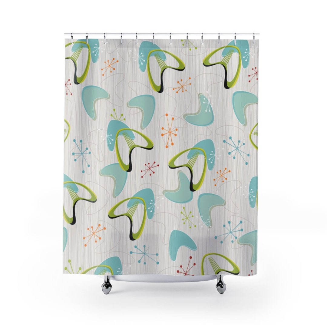 Mid Century Modern Shower Curtain, Retro Shower Curtain, Teal Shower Curtain, 1950s Bathroom Decor