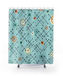 Mid Century Modern Shower Curtain, Retro Shower Curtain, Teal Shower Curtain, 1960s Bathroom Decor, Apartment Bathroom