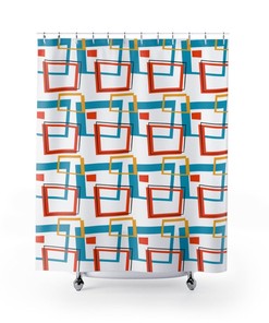 Mid Century Modern Shower Curtain, Teal Shower Curtain, 196 Bathroom Decor, Mcm Bathroom, Apartment Bathroom