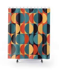 Mid Century Modern Shower Curtain, Teal Shower Curtain, 197 Bathroom Decor, Mcm Bathroom, Guest Bathroom Decor
