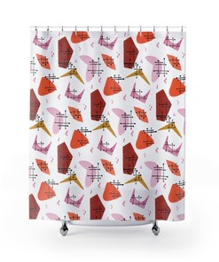 Mid Century Modern Shower Curtain, White Shower Curtain, Multi Color Shower, 196 Bathroom Decor, Mcm Bathroom