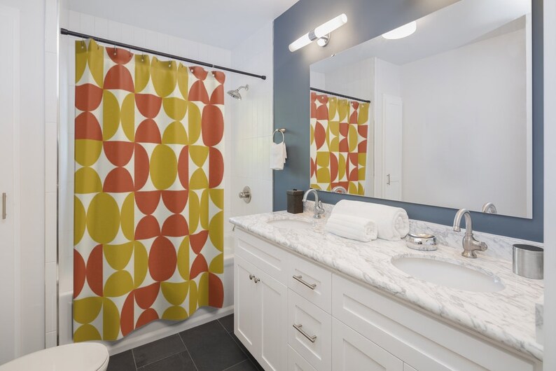 Mid Century Modern Shower Curtains, Mcm Shower Accessory - Image 3