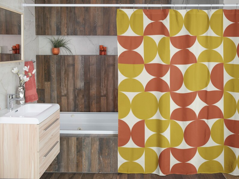Mid Century Modern Shower Curtains, Mcm Shower Accessory - Image 4