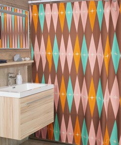 Mid Century Modern Shower Curtains, MCM Shower Accessory, Retro Bathroom Curtain