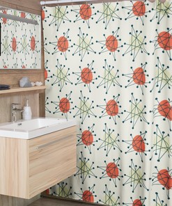Mid Century Modern Shower Curtains, Mcm Shower Accessory, Retro Bathroom Curtain, Beige Curtain, Atomic Stars