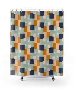 Mid Century Retro Shower Curtain College Dorm Decor, 70s Bathroom Decor