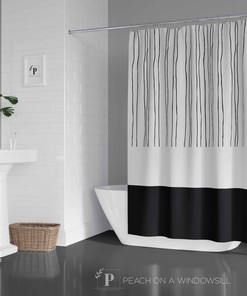 Mid Century Shower Curtain, Abstract Pattern Design Bath Curtain In Black And White, Modern Bathroom Decor