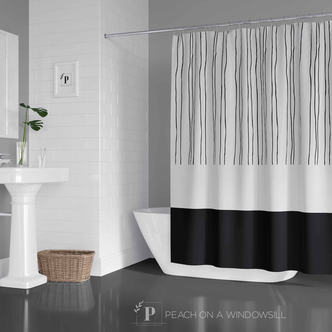 Mid Century Shower Curtain, Abstract Pattern Design Bath Curtain In Black And White, Modern Bathroom Decor