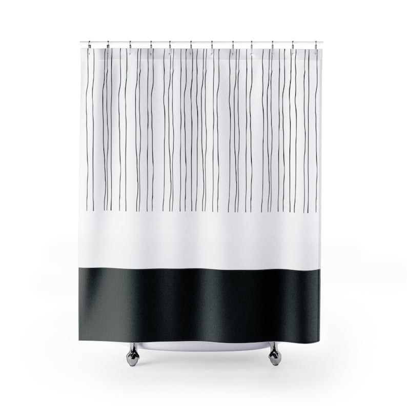 Mid Century Shower Curtain, Abstract Pattern Design Bath Curtain In Black And White, Modern Bathroom Decor - Image 3