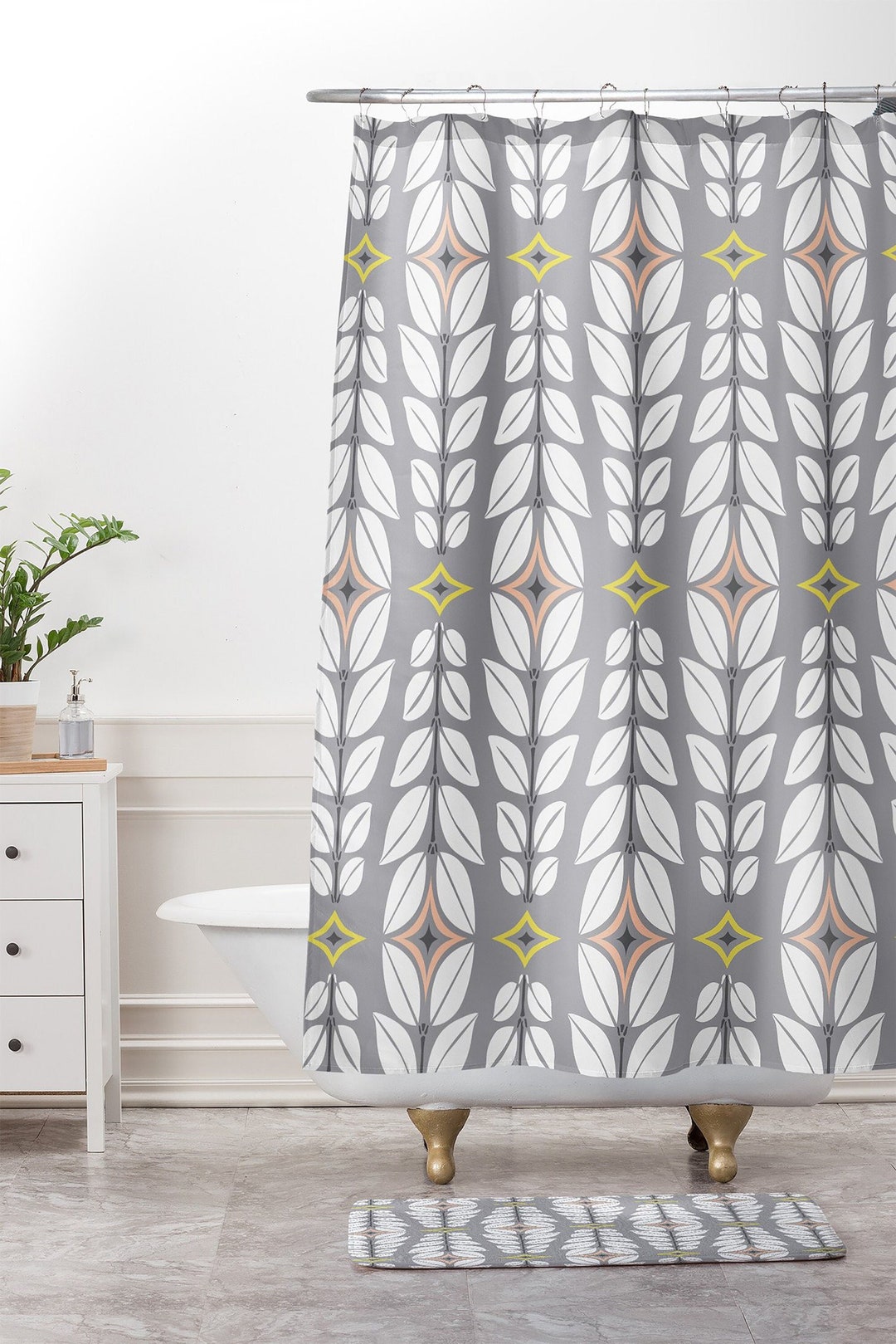 Mid Century Shower Curtain Bathroom Décor, Geometric Shower Curtain