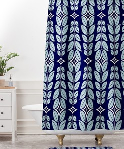 Mid Century Shower Curtain, Blue Shower Curtain Bathroom Décor