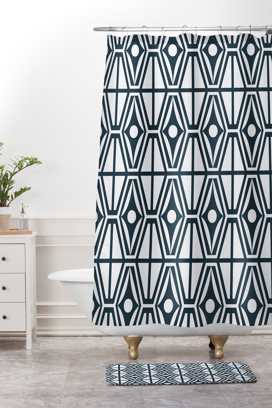 Mid Century Shower Curtain, Fabric Shower Curtain, Geometric Shower Curtain, Retro Home Decor, Bathroom Curtain