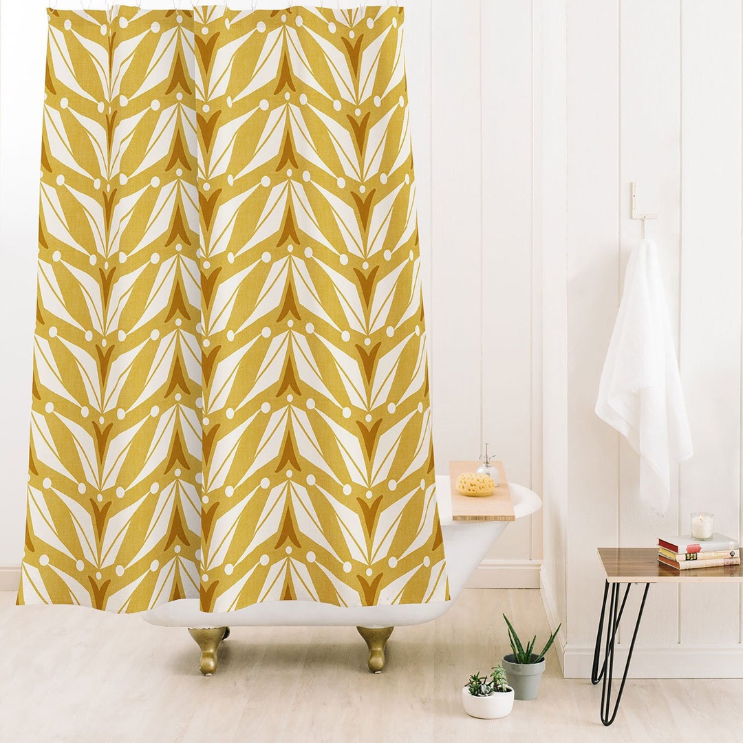 Mid Century Shower Curtain, Yellow Shower Curtain, Mid Century Decor, Geometric Shower Curtain, Retro Decor