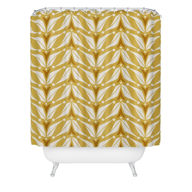 Mid Century Shower Curtain, Yellow Shower Curtain, Mid Century Decor, Geometric Shower Curtain, Retro Decor - Image 2