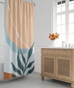 Mid-Century Abstract Minimalist Shower Curtain - Neutral Tones Abstract Shower Curtain, Scandi Contemporary Bath Decor