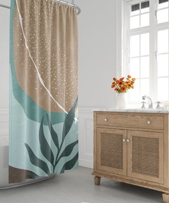 Mid-Century Abstract Minimalist Shower Curtain - Scandinavian Earth Tone Abstract Bath Curtain, Contemporary Bath Decor