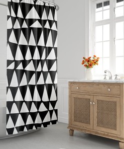 Mid-Century Black And White Minimalist Shower Curtain - Abstract Triangle Shower Curtain, Contemporary Bath Decor