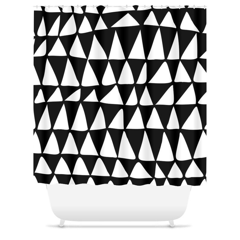 Mid-Century Black And White Minimalist Shower Curtain - Abstract Triangle Shower Curtain, Contemporary Bath Decor - Image 3