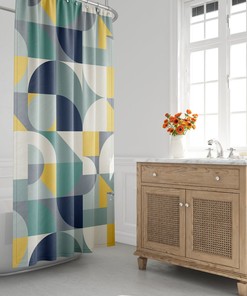 Mid-Century Modern Bath Curtain, Boho, Abstract, Geometric, 1970's, Color Block, New Bathroom, Gift for College Girl