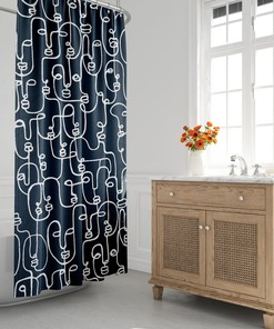 Mid-Century Modern Shower Curtain, Boho Bath Curtain, Abstract, Minimalist, Contemporary, Continous Line Face, House Warming
