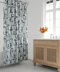 Mid-Century Modern Shower Curtain, Boho Bath Curtain, Contemporary, Continous Line Face, House Warming