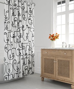 Mid-Century Modern Shower Curtain, Boho Bath Curtain, Faces, Abstract, Minimalist, Contemporary, House Warming