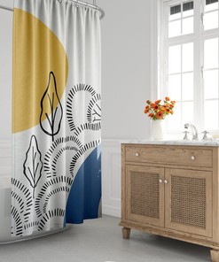 Mid-Century Modern Shower Curtain, Boho Bath Curtain, Minimalist, Abstract, Floral, Landscape, Garden, Foliage, Bath Decor