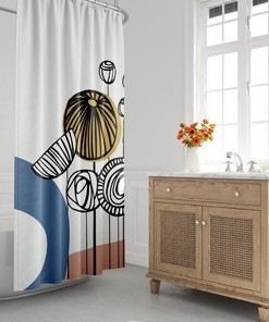 Mid-Century Modern Shower Curtain, Boho Bath Curtain, Minimalist, Abstract, Floral, Landscape, Garden, Plants, Foliage, Bath Decor