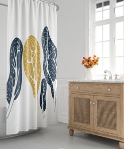 Mid-Century Modern Shower Curtain, Boho Bath Curtain, Minimalist, Abstract, Landscape, Trees, Botanical, Plants, Foliage, Bath Decor
