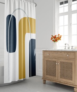 Mid-Century Modern Shower Curtain, Boho Bath Curtain, Minimalist, Abstract, Rainbow, Arch, Geometric, Shapes, Contemporary, House Warming