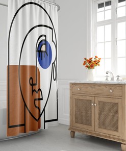 Mid-Century Modern Shower Curtain, Boho Bath Curtain, Minimalist, Abstract, Scandi, Nordic, Continuous Face, Contemporary Modern Bath Decor