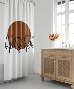 Mid-Century Modern Shower Curtain, Boho Bath Curtain, Minimalist, Abstract, Tropical Leaf, Moon, Botanical, Tree, Foliage, Bath Decor