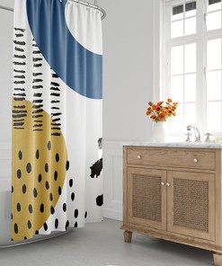 Mid-Century Modern Shower Curtain, Boho Bath Curtain, Minimalist, Abstract, Tropical Leaf, Moon, Landscape, Plants, Foliage, Bath Decor