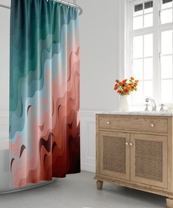 Mid-Century Modern Shower Curtain, Boho Bath Curtain, Ombre, Wavy, Abstract, Minimalist, Contemporary, Beach, Nautical, House Warming