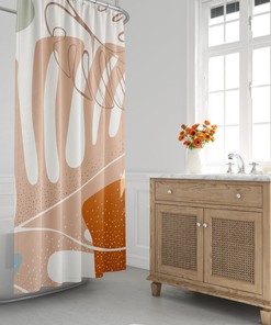 Mid-Century Modern Shower Curtain, Boho Bath Curtain, Tropical Leaf, Autumn, Botanical, Plants, Foliage, Bath Decor