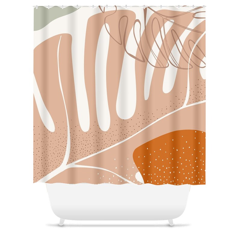Mid-Century Modern Shower Curtain, Boho Bath Curtain, Tropical Leaf, Autumn, Botanical, Plants, Foliage, Bath Decor - Image 2