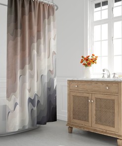 Mid-Century Modern Shower Curtain, Boho Bath Curtain, Wavy Abstract, Minimalist, Contemporary, Beach, Sand, Nautical, House Warming