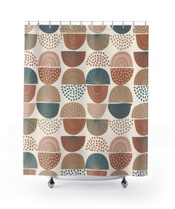 Mid-Century Modern Shower Curtain, Boho Tub Curtain College Dorm Decor, Bathroom Decor