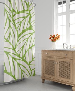 Mid-Century Modern Shower Curtain, Lime Green, Tropical Leaf, Botanical, Minimalist Bath Curtain, Abstract, Spring, Foliage, Contemporary