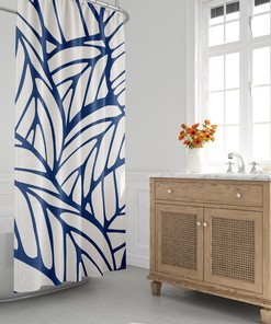 Mid-Century Modern Shower Curtain, Minimalist Bath Curtain, Abstract, Tropical Leaf, Botanical, Plants, Foliage, Modern Bath Decor