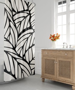 Mid-Century Modern Shower Curtain, Minimalist Bath Curtain, Abstract, Tropical Leaf, Foliage, Modern Bath Decor