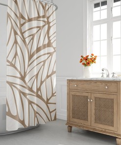 Mid-Century Modern Shower Curtain, Minimalist Bath Curtain, Abstract, Tropical Leaf, Modern Bath Decor