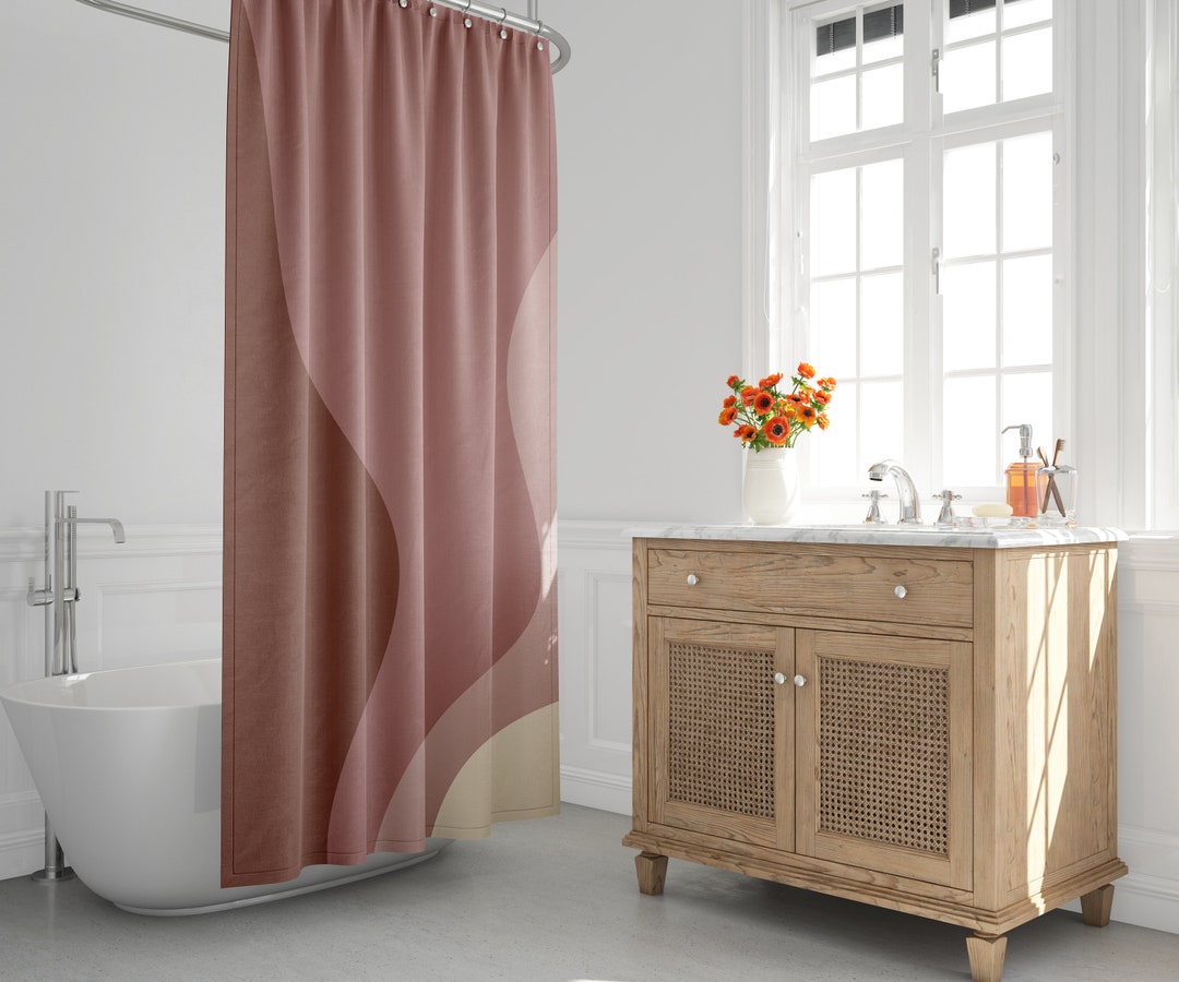 Mid-Century Modern Shower Curtain, Minimalist Bath Curtain, Ombre, Abstract, Wavy, Scandinavian, Modern, Contemporary, Decor